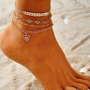Gold 4pc Rhinestone Anklet Set